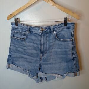 American Eagle Outfitters High Rise Denim Shorts Light Med Wash Stretch Size 12
